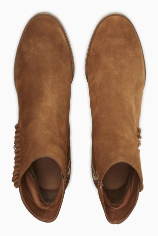 Tan Suede Side Fringe Ankle Boots